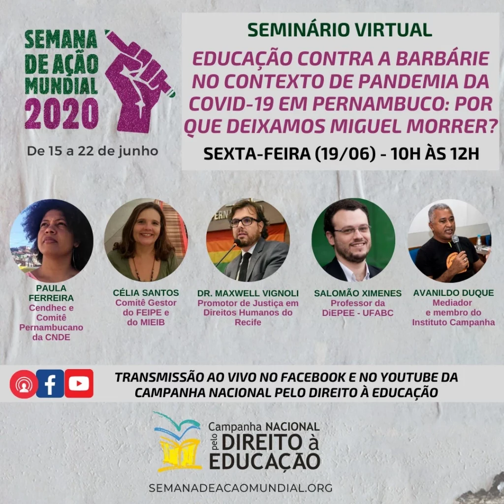 Seminário virtual discute direito à educação e desigualdades no contexto de pandemia em Pernambuco