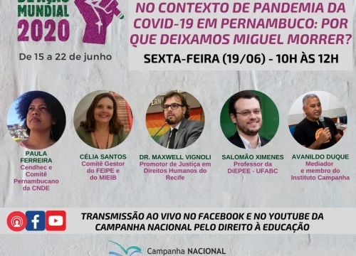 Seminário virtual discute direito à educação e desigualdades no contexto de pandemia em Pernambuco